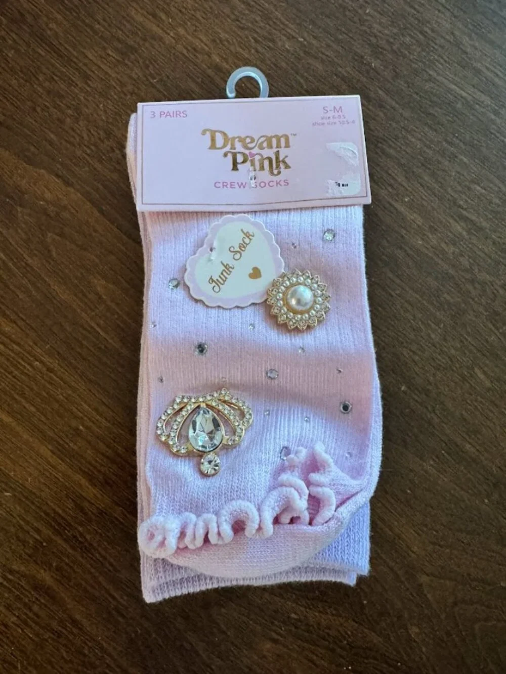 Dream Pink Girls Brand New Size S/M 3 Pairs Embellished Crew Socks